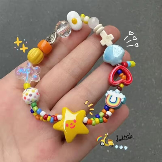 Handmade Elastic Rope Beaded Bracelet Wristband Star Stretch Bracelet Jewelry Fashion Accessory for Women Girls