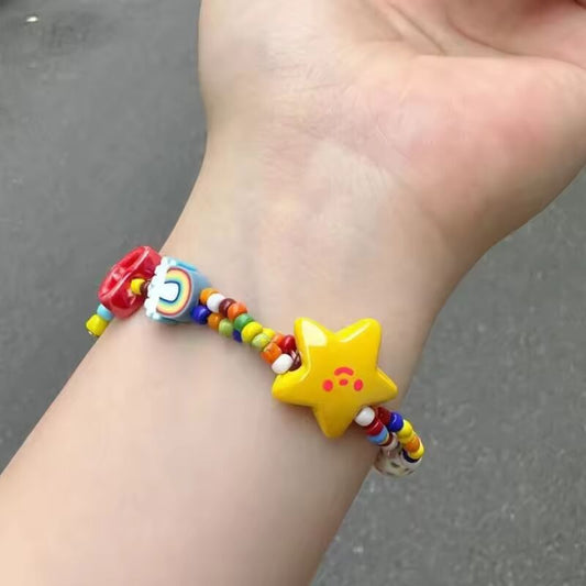 Handmade Elastic Rope Beaded Bracelet Wristband Star Stretch Bracelet Jewelry Fashion Accessory for Women Girls
