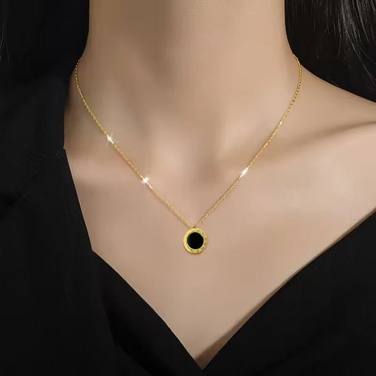 316L Stainless Steel 2 Sided Shell Roman Numeral Dial Pendant Necklace For Women New Trend Girls Clavicle Chain Jewelry Gifts