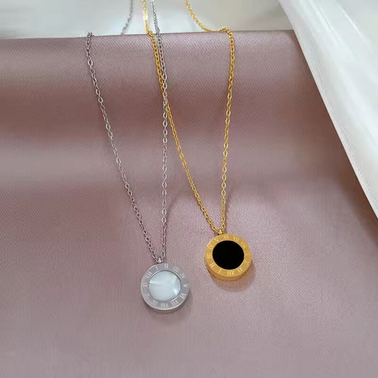 316L Stainless Steel 2 Sided Shell Roman Numeral Dial Pendant Necklace For Women New Trend Girls Clavicle Chain Jewelry Gifts
