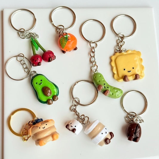 LIMITED Cute keychains, polymer clay handmade keychains, croissant keychain, pancake keychain, avocado keychain, fruit/food charms